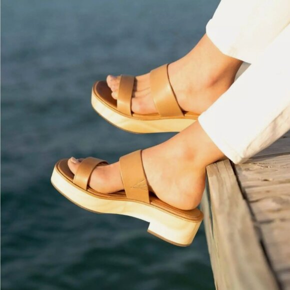 Nisolo Ellie All-Day Clog Slide Wooden Platform Neutral Leather Sandals Size 9 - Picture 2 of 16